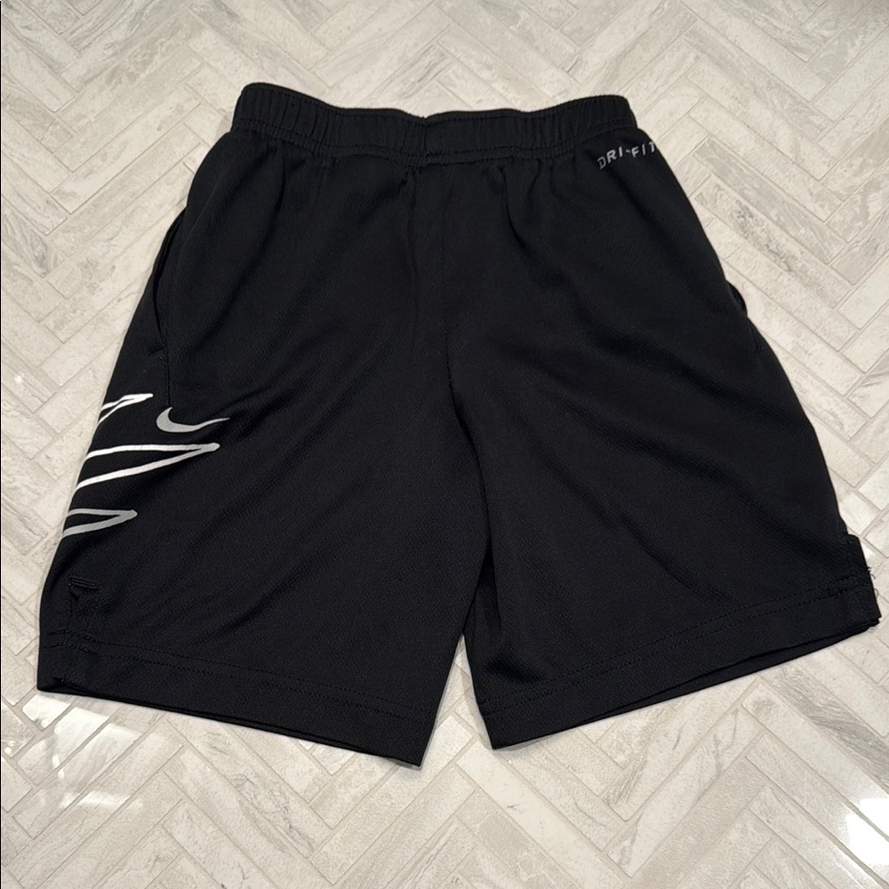 Black Nike Shorts with White Swoosh Design, kids 7 - Picture 3 of 3
